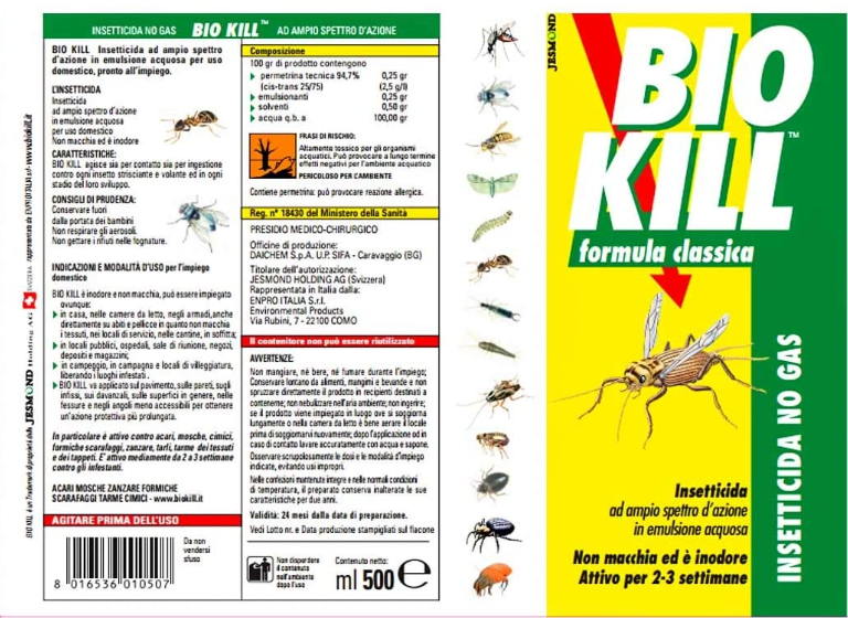 BIOKILL 500ml con pompa insetticida senza gas BIO-KILL