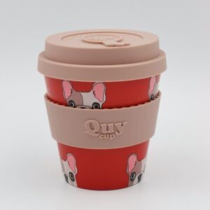 Tazza Cappuccino 230ml Achille Quy Cup – mug in plastica riciclata R-PET con tappo e fascia in silicone, lavabile in lavastoviglie e microonde