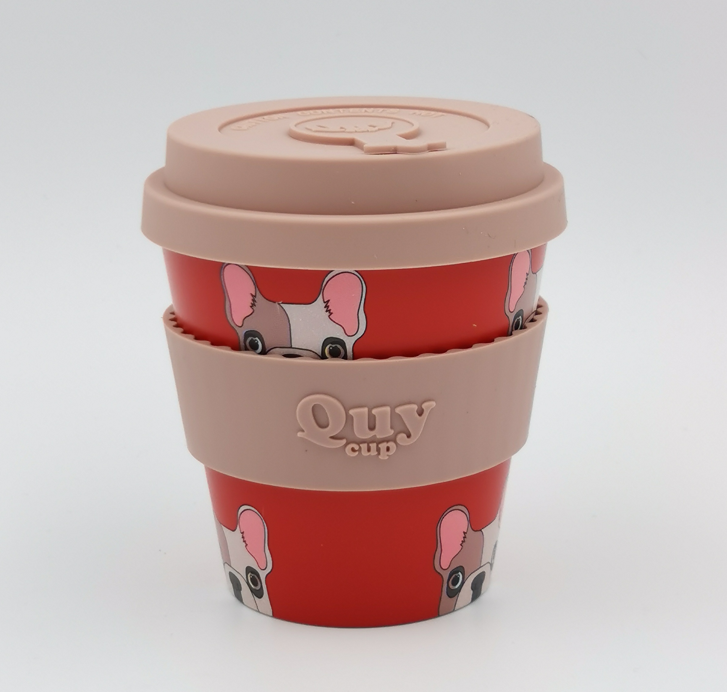 Tazza Cappuccino 230ml Achille Quy Cup – mug in plastica riciclata R-PET con tappo e fascia in silicone, lavabile in lavastoviglie e microonde