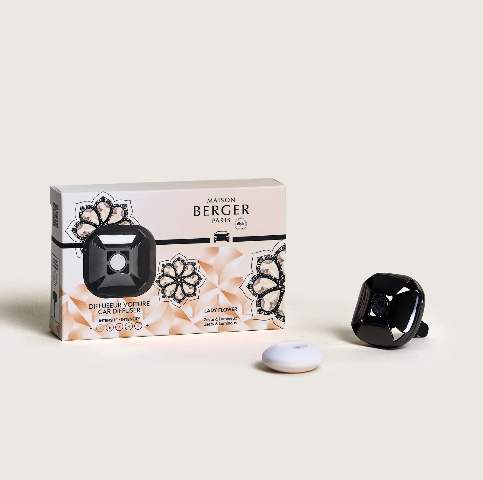 Eternity Gun Métal + ricarica Lady Flower diffusore auto Maison Berger
