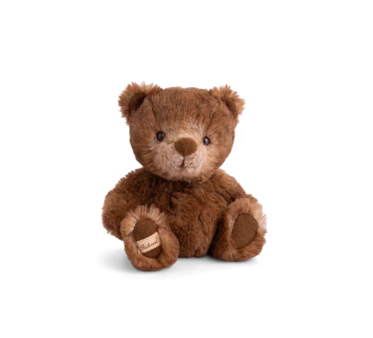 Peluche morbidissimo e coccoloso a forma di un orsetto marrone di 15cm con sguardo dolce e rassicurante che ispira coccole e affetto.