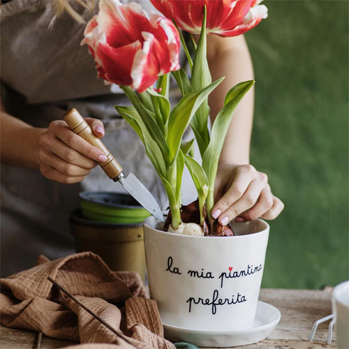 Vaso in Gres con Scritto “La Mia Piantina Preferita” con Sottovaso – Simple Day
