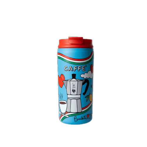 Mug da viaggio termica Ciao Italia Bialetti da 360 ml in acciaio inox con chiusura ermetica per bevande calde e fredde